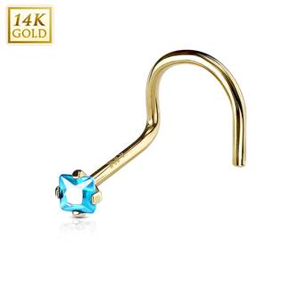 Zlatý piercing do nosu - tyrkysový zirkon, Au 585/1000