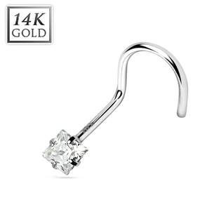 Zlatý piercing do nosu - čtvercový zirkon čirý, Au 585/1000
