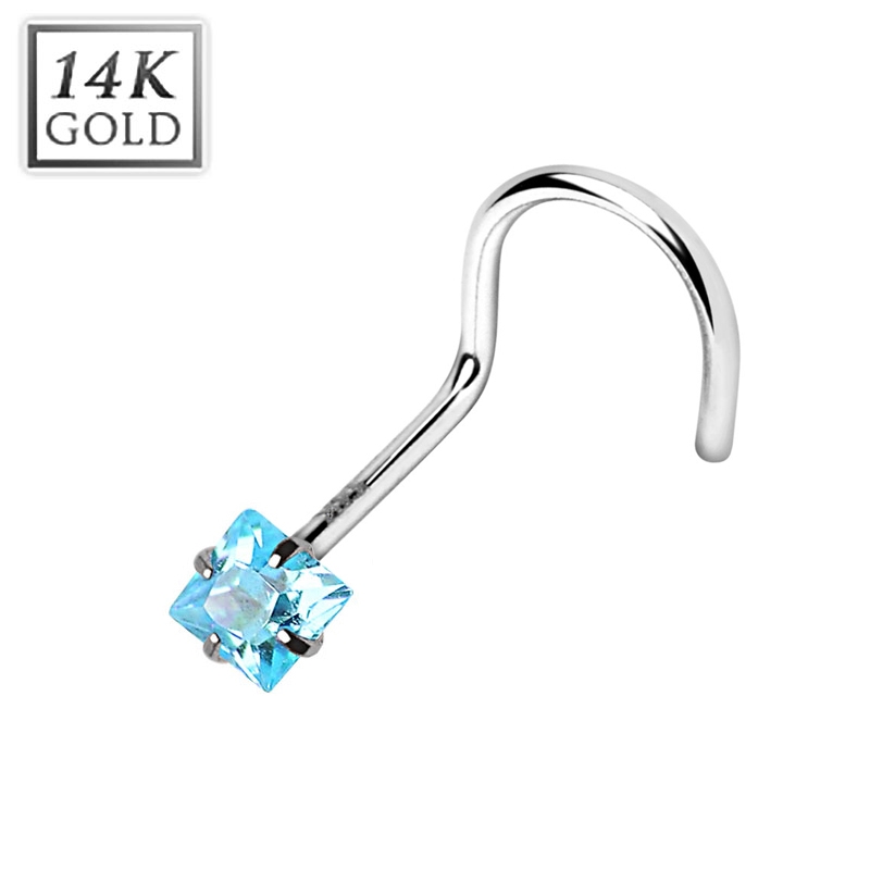 Šperky4U Zlatý piercing do nosu - čtvercový zirkon tyrkysový, Au 585/1000 - ZL01114Q-WG