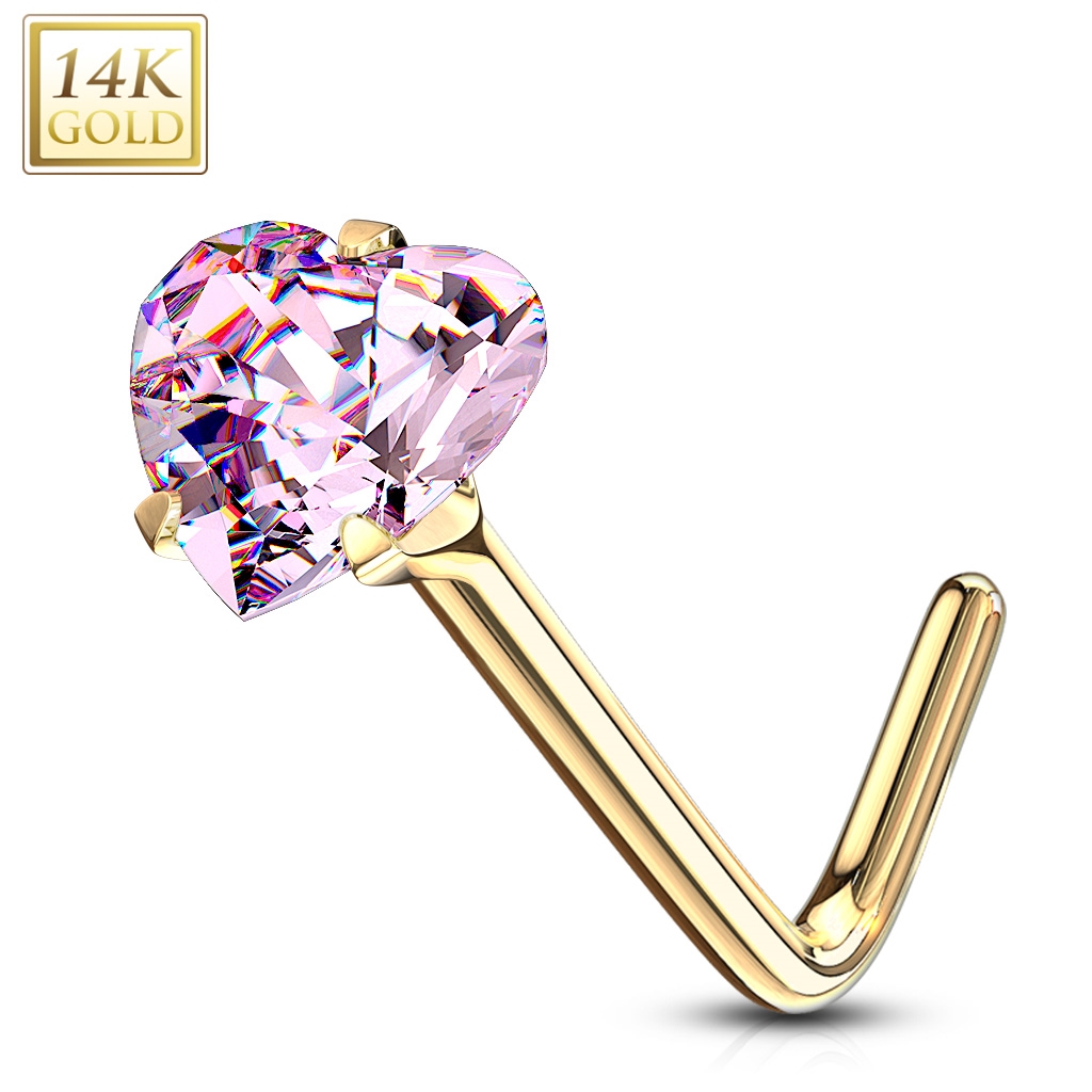 Šperky4U Zlatý piercing do nosu - růžový zirkon, Au 585/1000 - ZL01192P-YG