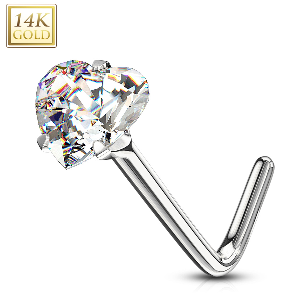 Šperky4U Zlatý piercing do nosu - čirý zirkon, Au 585/1000 - ZL01192C-WG