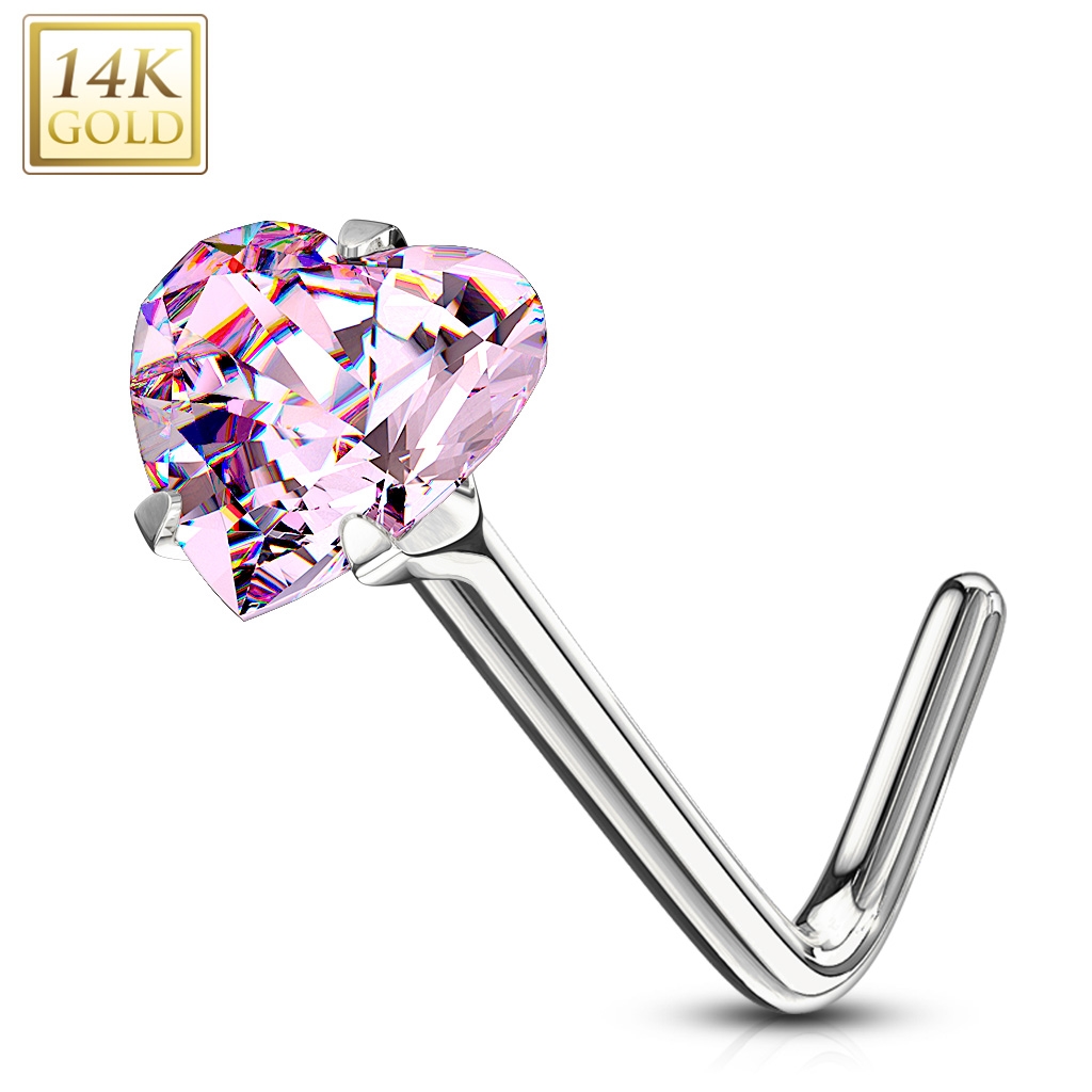 Šperky4U Zlatý piercing do nosu - růžový zirkon, Au 585/1000 - ZL01192P-WG