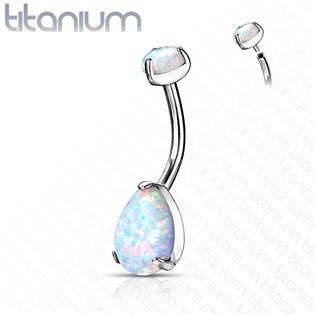 Piercing do pupíku - TITAN, bílý opál