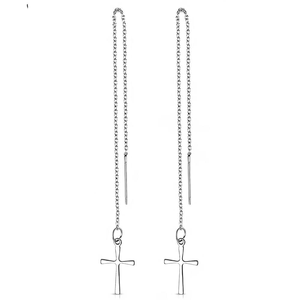 Šperky4U Provlékací ocelové náušnice s křížky - OPN1526-ST