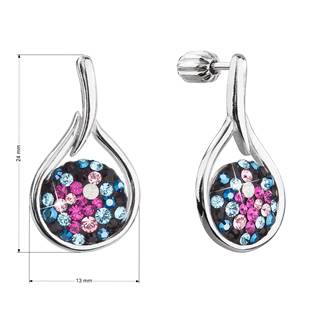 EG2882-GX Stříbrné visací náušnice kapky se Swarovski krystaly, Galaxy