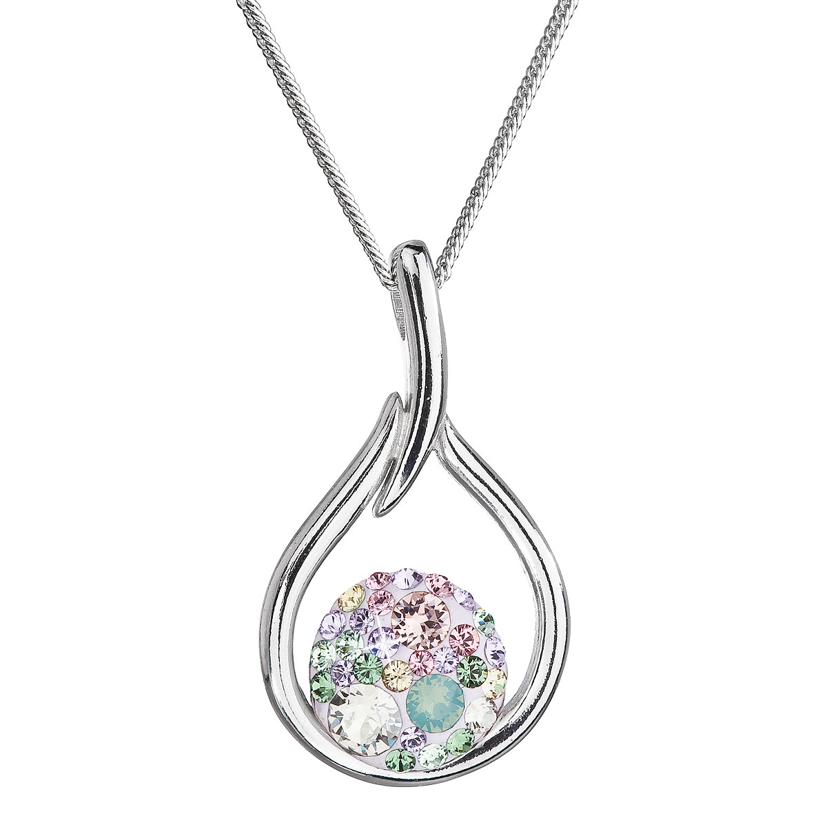 Strieborný náhrdelník so Swarovski kryštálmi kvapka, Sakura