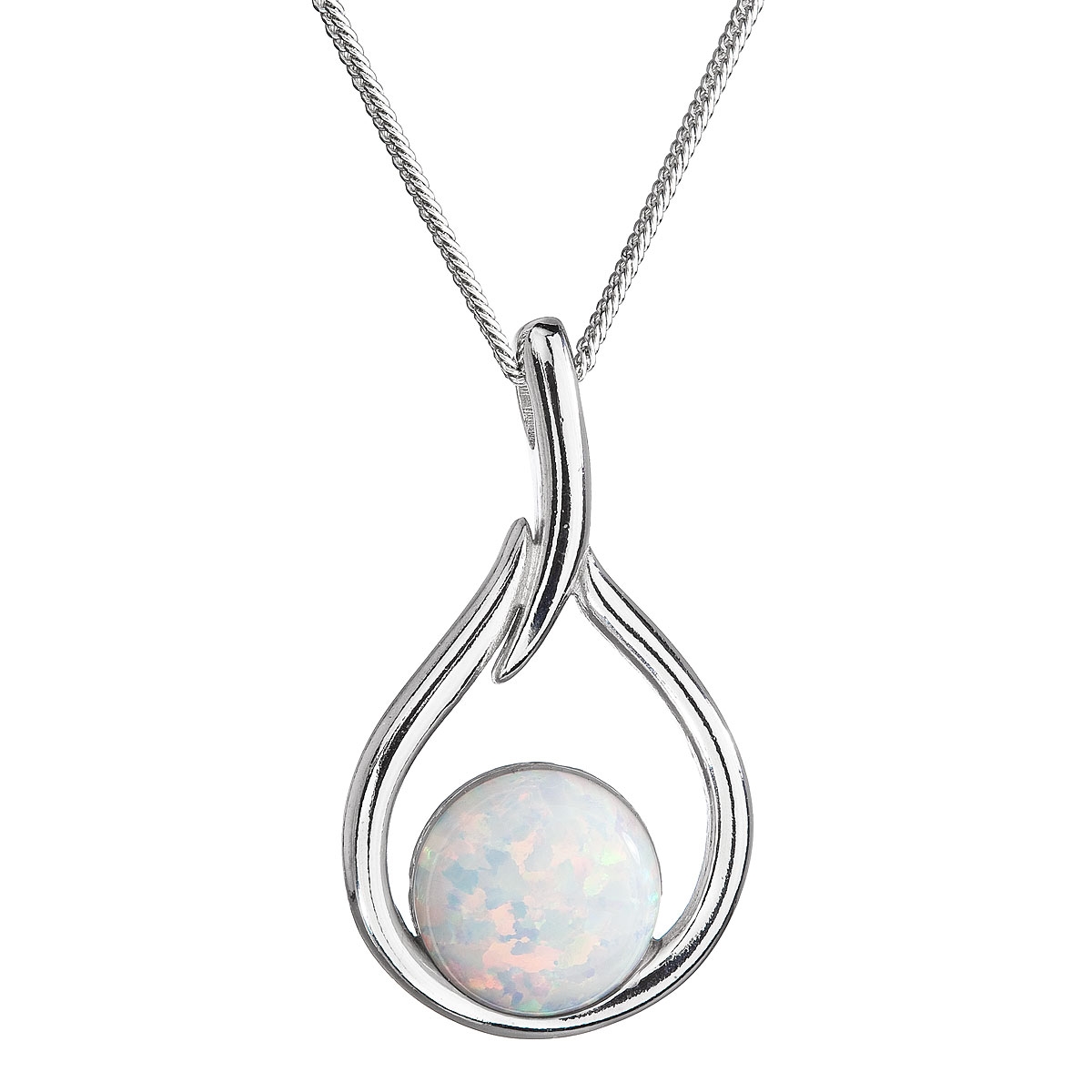 Strieborný náhrdelník so syntetickým opálom biela kvapka