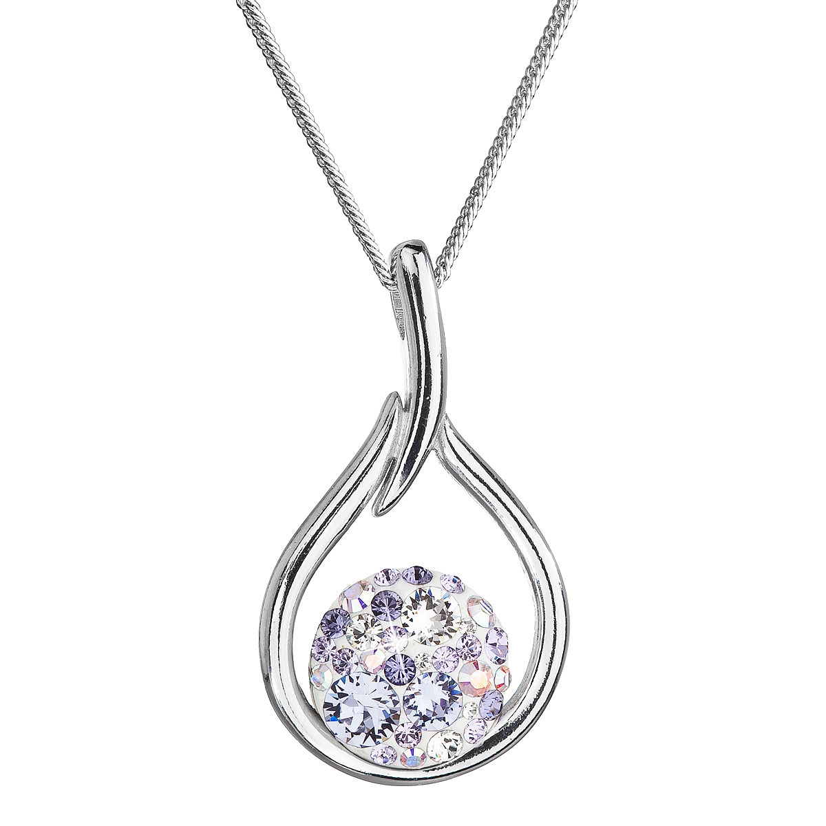 Strieborný náhrdelník so Swarovski kryštálmi kvapka, Violet