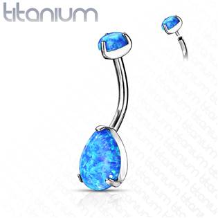 Piercing do pupíku - TITAN, modrý opál