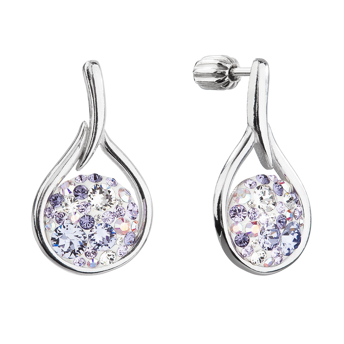 EVOLUTION GROUP CZ Stříbrné visací náušnice kapky se Swarovski krystaly, Violet - 31305.3Violet