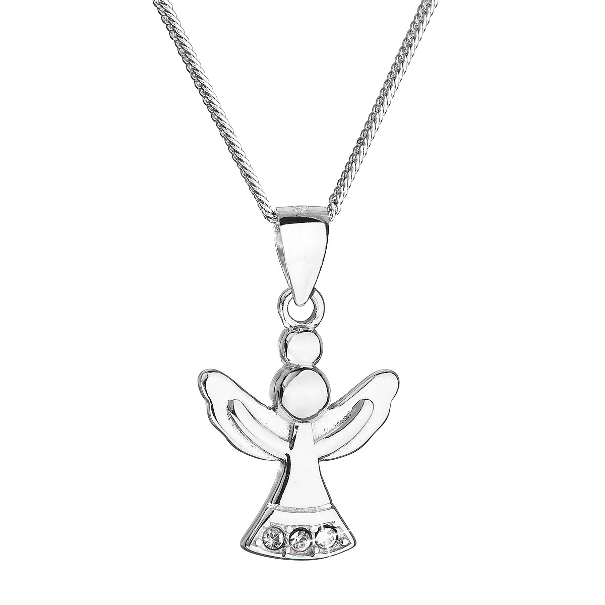 Strieborný náhrdelník anjel so Swarovski kryštálmi biely