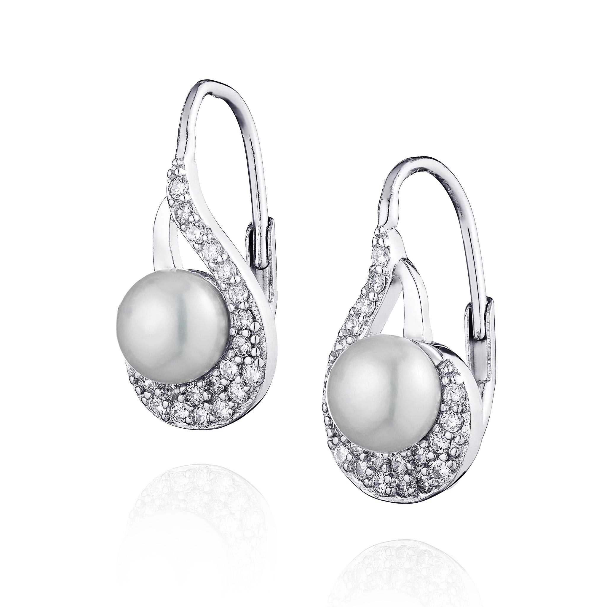Strieborné perlové náušnice so zirkónmi
