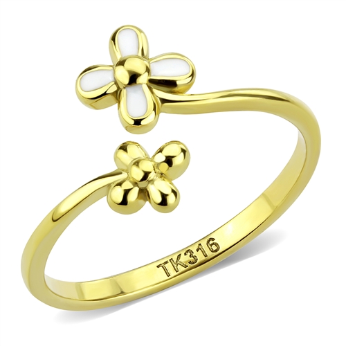 Šperky4U Zlacený ocelový prsten s kytičkami - velikost 50 - AL-0045-50