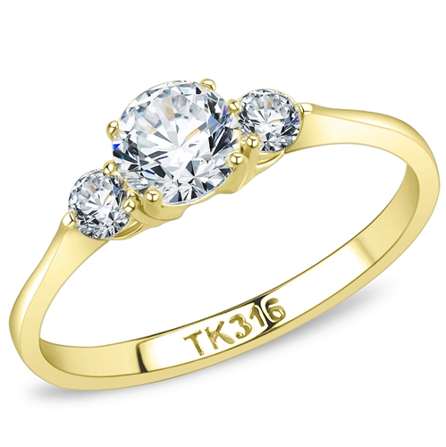Šperky4U Zlacený ocelový prsten se zirkony - velikost 50 - AL-0046-50