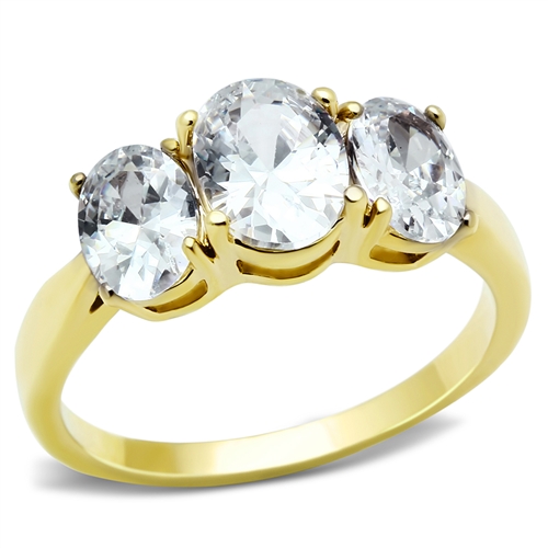 Šperky4U Zlacený ocelový prsten s oválnými zirkony - velikost 50 - AL-0047-50