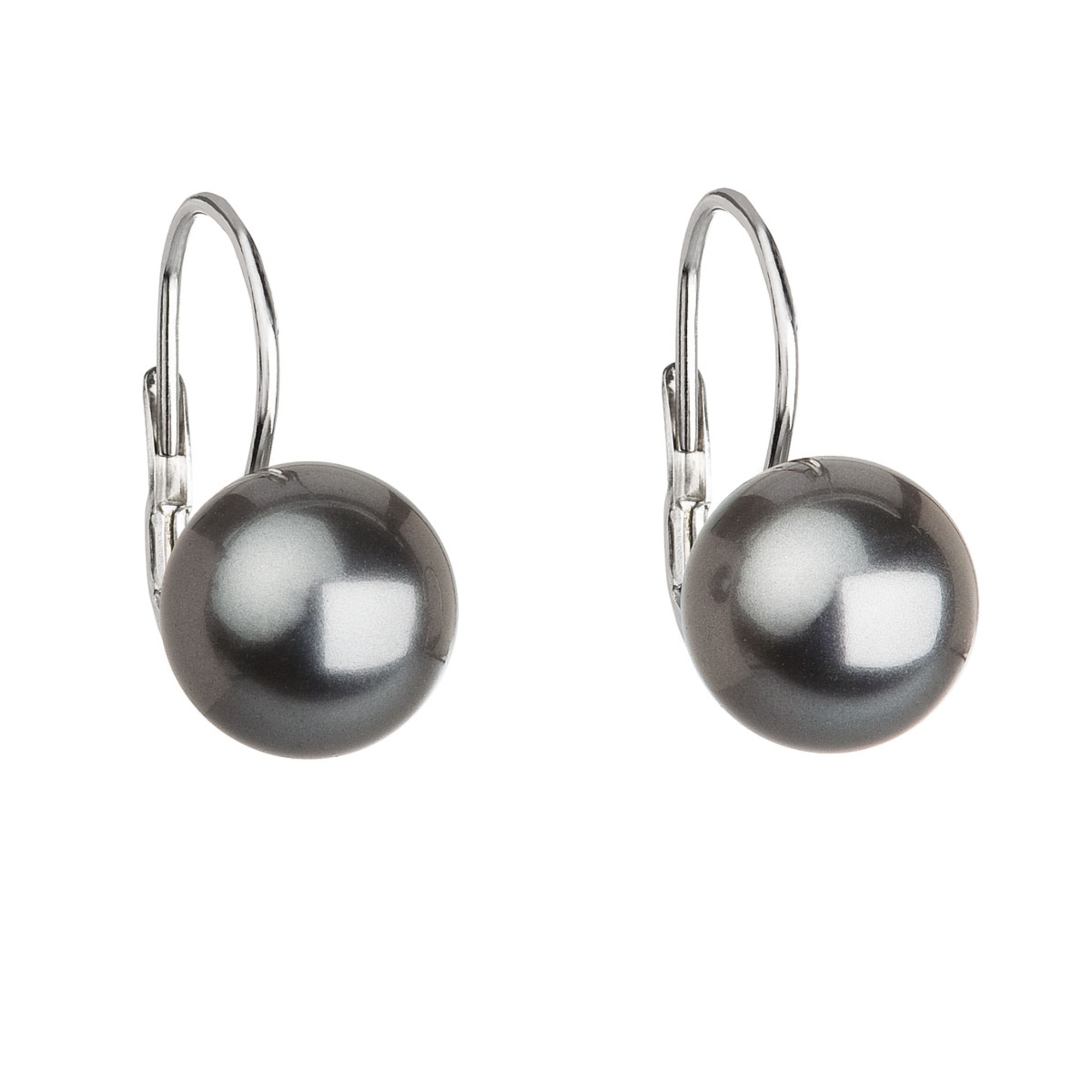 Strieborné náušnice visiace s perlou Swarovski grey