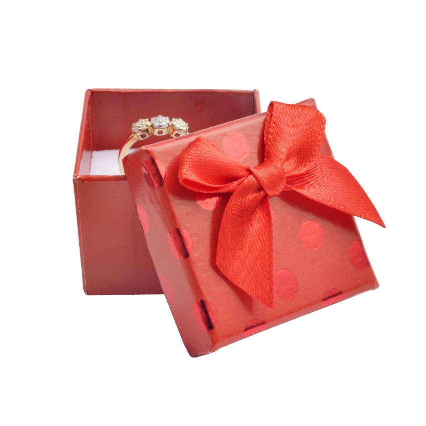 Darčeková krabička na prsteň, červená s lesklými bodkami