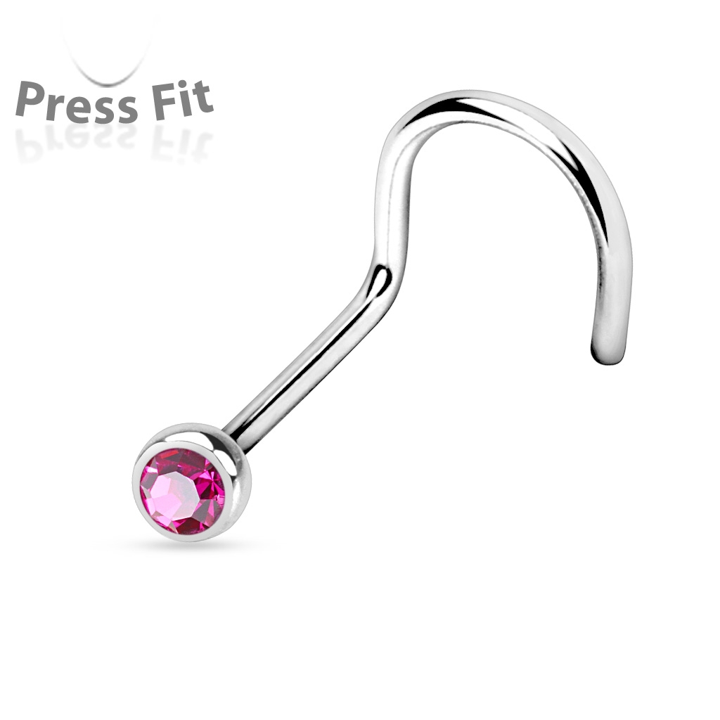 Šperky4U Zahnutý piercing do nosu, zirkon 2 mm - N1122F-020