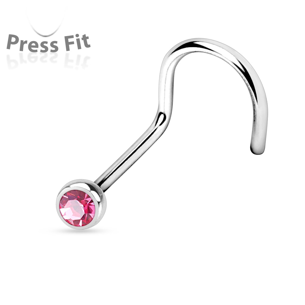 Šperky4U Zahnutý piercing do nosu, zirkon 2 mm - N1122P-020