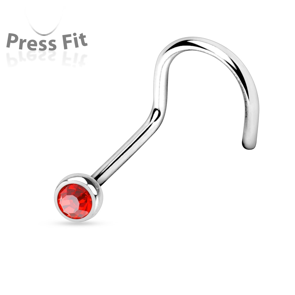 Zahnutý piercing do nosa, zirkón 2 mm