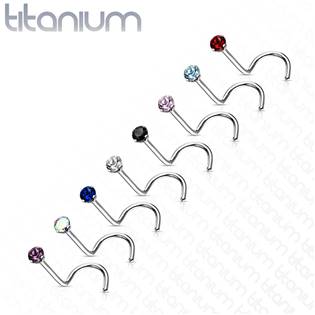 Zahnutý piercing do nosu - titan, kamínek 2 mm