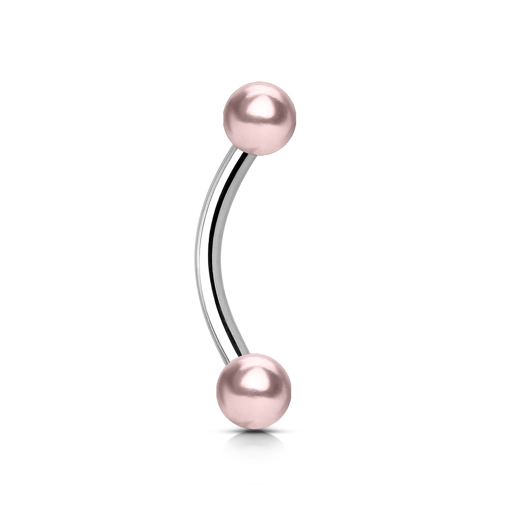 Piercing do obočia - perličky ružové, 1,2 x 10 mm, guličky 4 mm