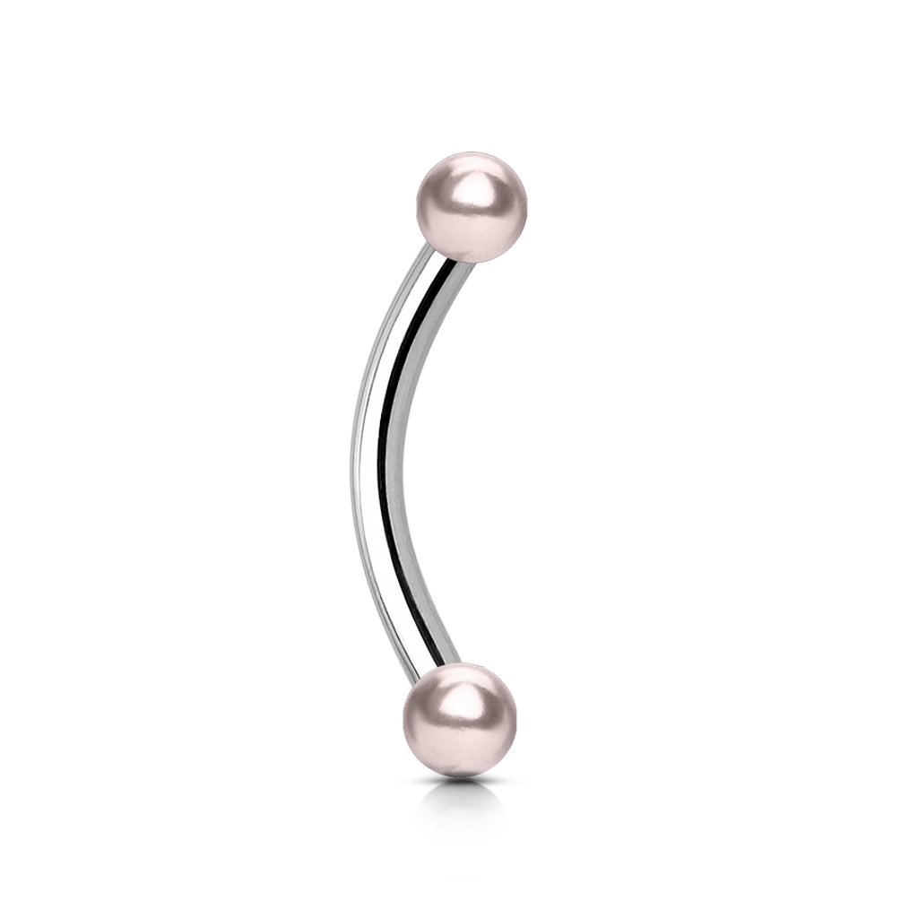 Piercing do obočia - perličky ružové, 1,2 x 8 mm, guličky 3 mm