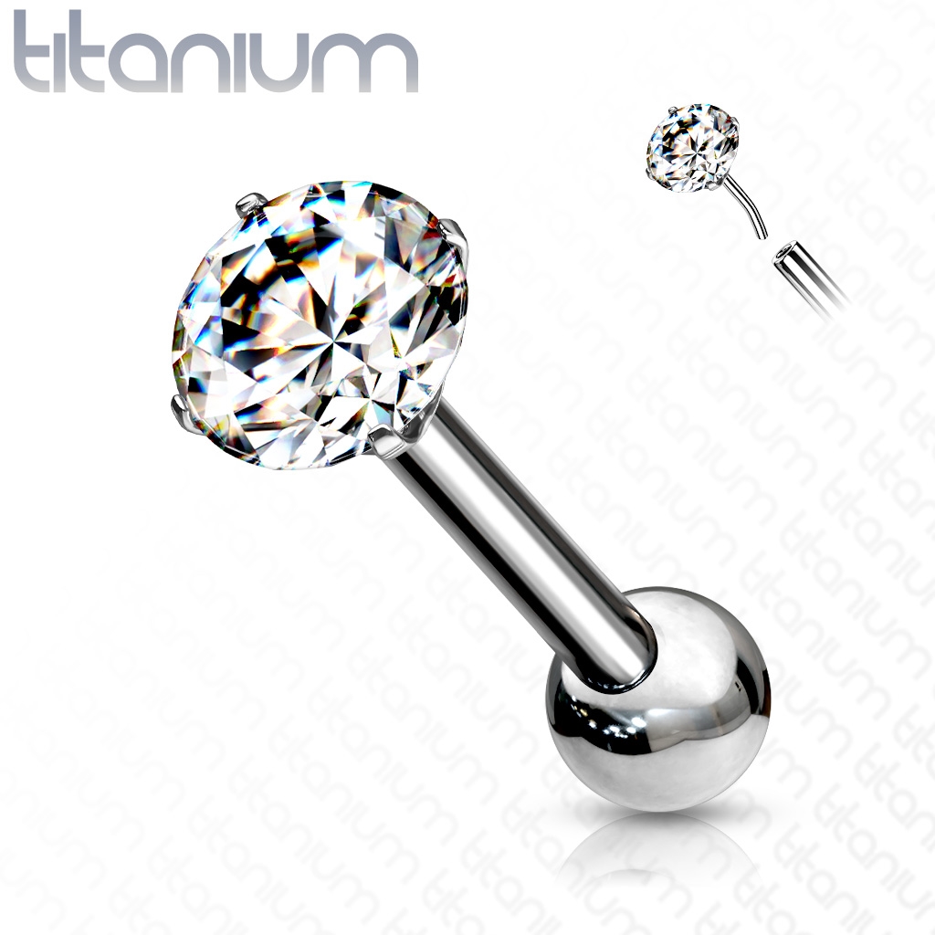 Šperky4U Cartilage piercing do ucha TITAN, 1,2 x 6 mm zirkon 4 mm - TIT1125-1206-04