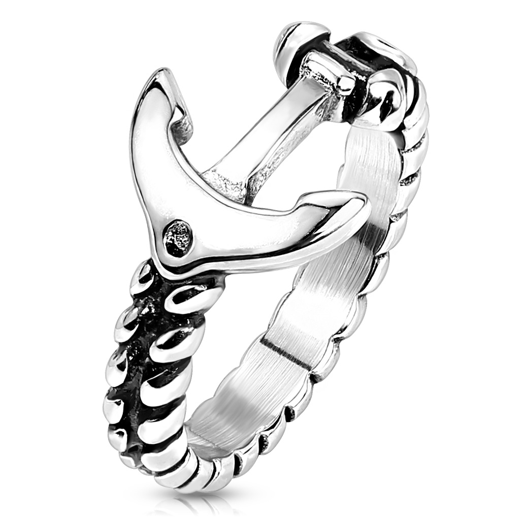 Šperky4U Ocelový prsten s kotvou - velikost 52 - OPR1856-52