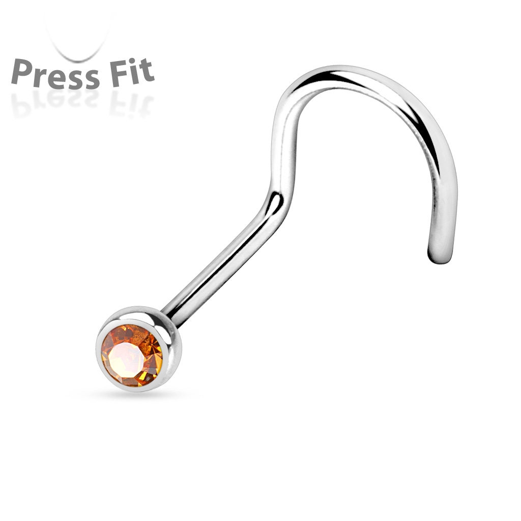 Zahnutý piercing do nosa, zirkón 2,5 mm