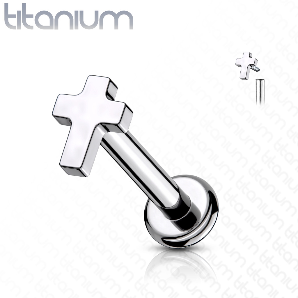 Šperky4U Piercing do brady - labreta TITAN, kříž - TIT1100ST-1208