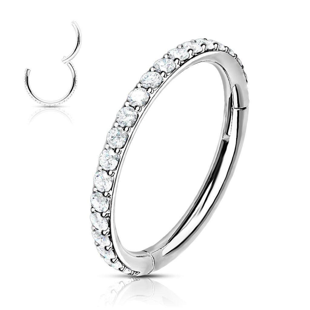 Šperky4U Piercing segment kruh s čirými kamínky - K1041-C
