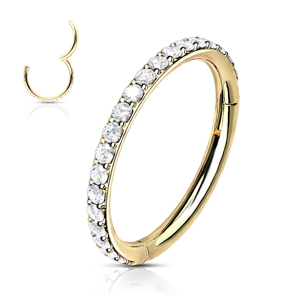 Šperky4U Piercing segment kruh s kamínky, zlacený - K1041-GD