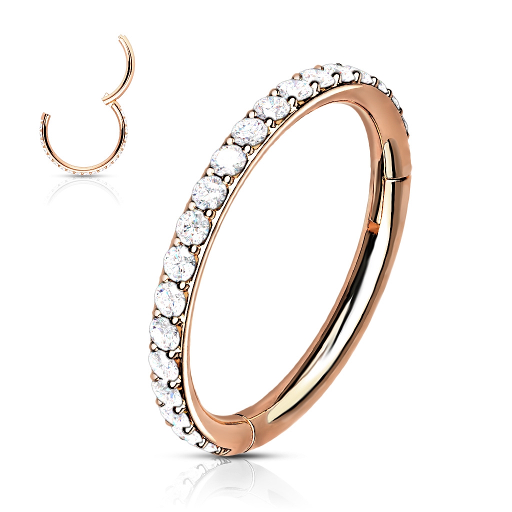 Šperky4U Piercing segment kruh s kamínky, zlacený - K1041-RD