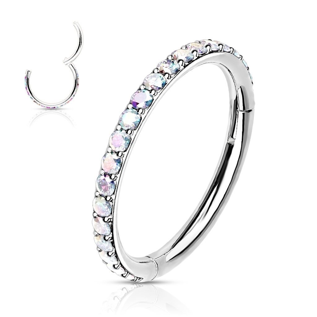 Šperky4U Piercing segment kruh s duhovými kamínky - K1041-AB