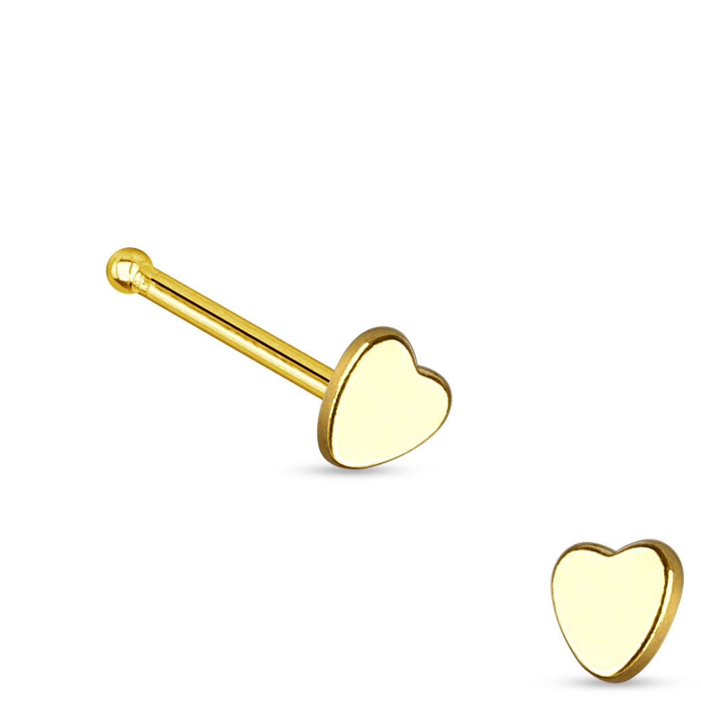 Pozlátený piercing do nosa - srdiečko
