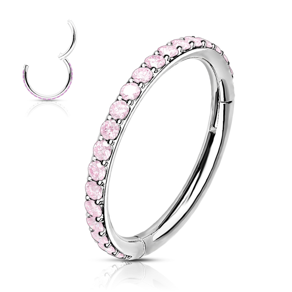 Šperky4U Piercing segment kruh s růžovými kamínky - K1041-P