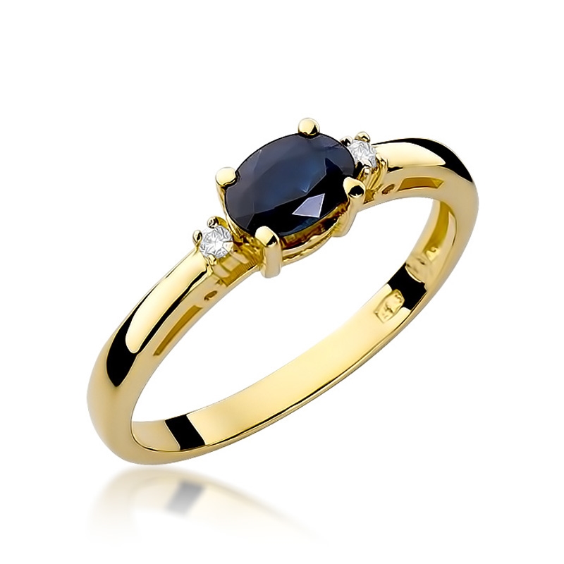 Zlatý prsteň s diamantmi a zafírom, veľ. 52