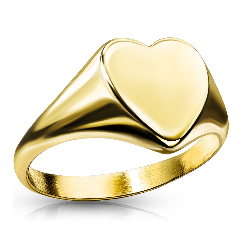 Spikes USA Zlacený ocelový prsten srdce s možností rytiny - velikost 62 - OPR1862-62