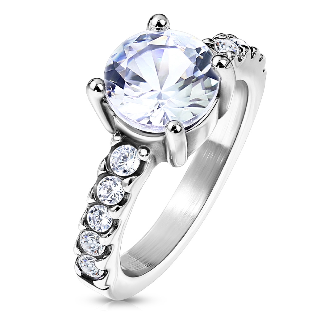 Šperky4U Ocelový prsten s čirým zirkonem, vel. 52 - velikost 52 - OPR1863-52