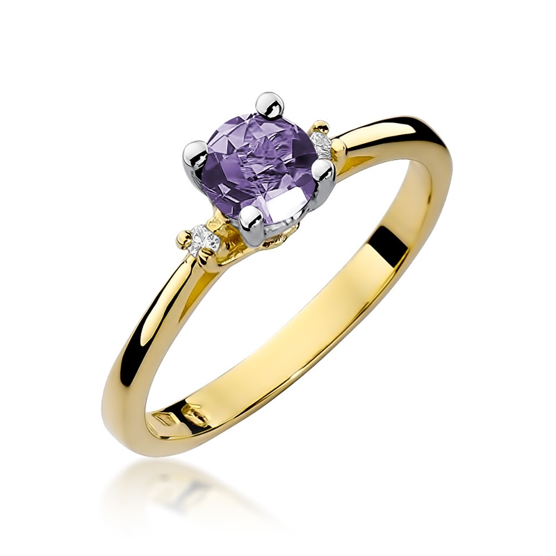 NUBIS® Zlatý prsten s diamanty a ametystem - W-017GA