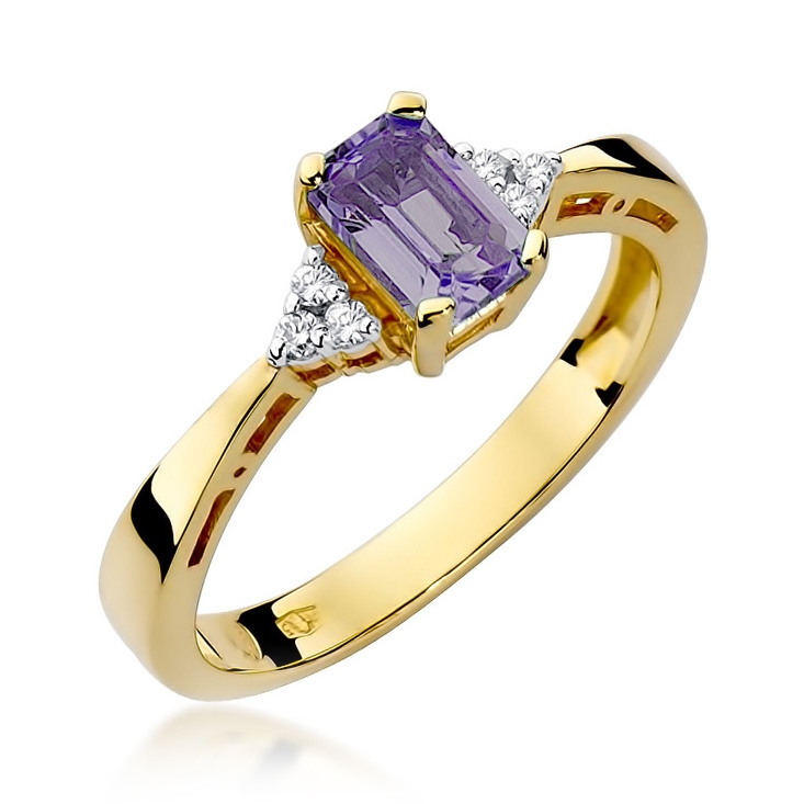 Zlatý prsten s diamanty a ametystem, vel. 52