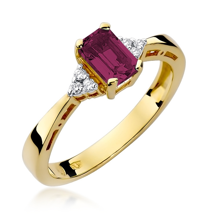 Zlatý prsten s diamanty a rubínem, vel. 52