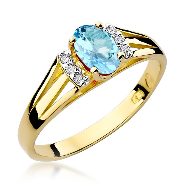 Zlatý prsten s diamanty a topazem, vel. 52