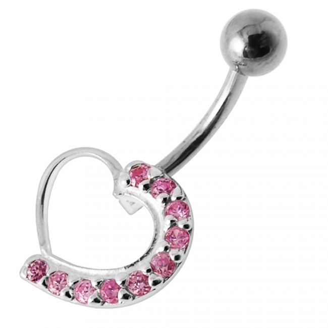 Šperky4U Stříbrný piercing do pupíku - srdce - BP01031-P