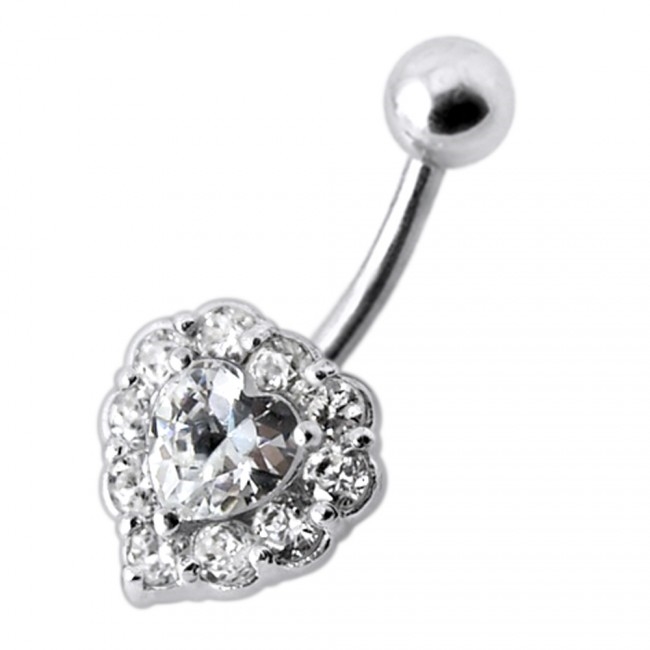 Šperky4U Stříbrný piercing do pupíku - srdce - BP01033-C