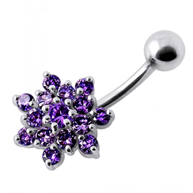 Šperky4U Stříbrný piercing do pupíku - kytička - BP01032-A