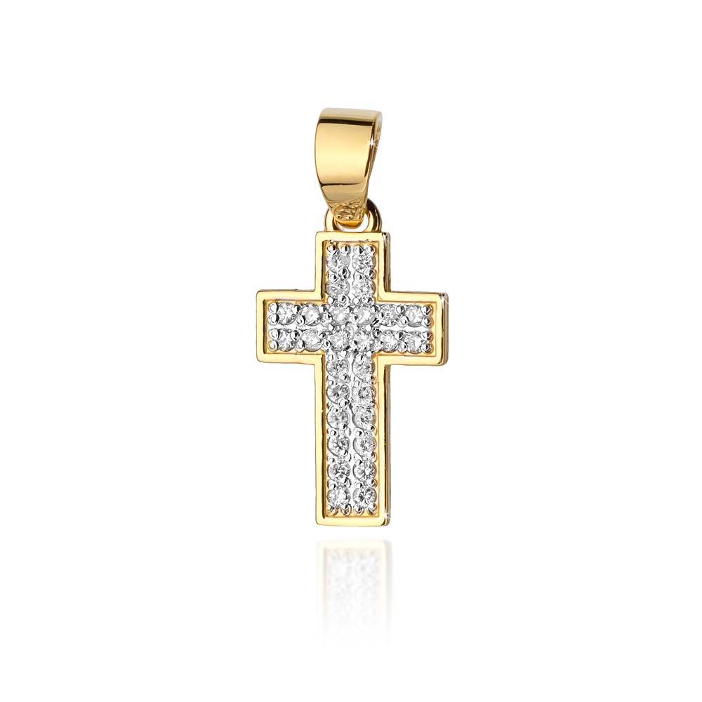 NUBIS® Diamantový přívěšek křížek, žluté zlato a brilianty - K-007-YG