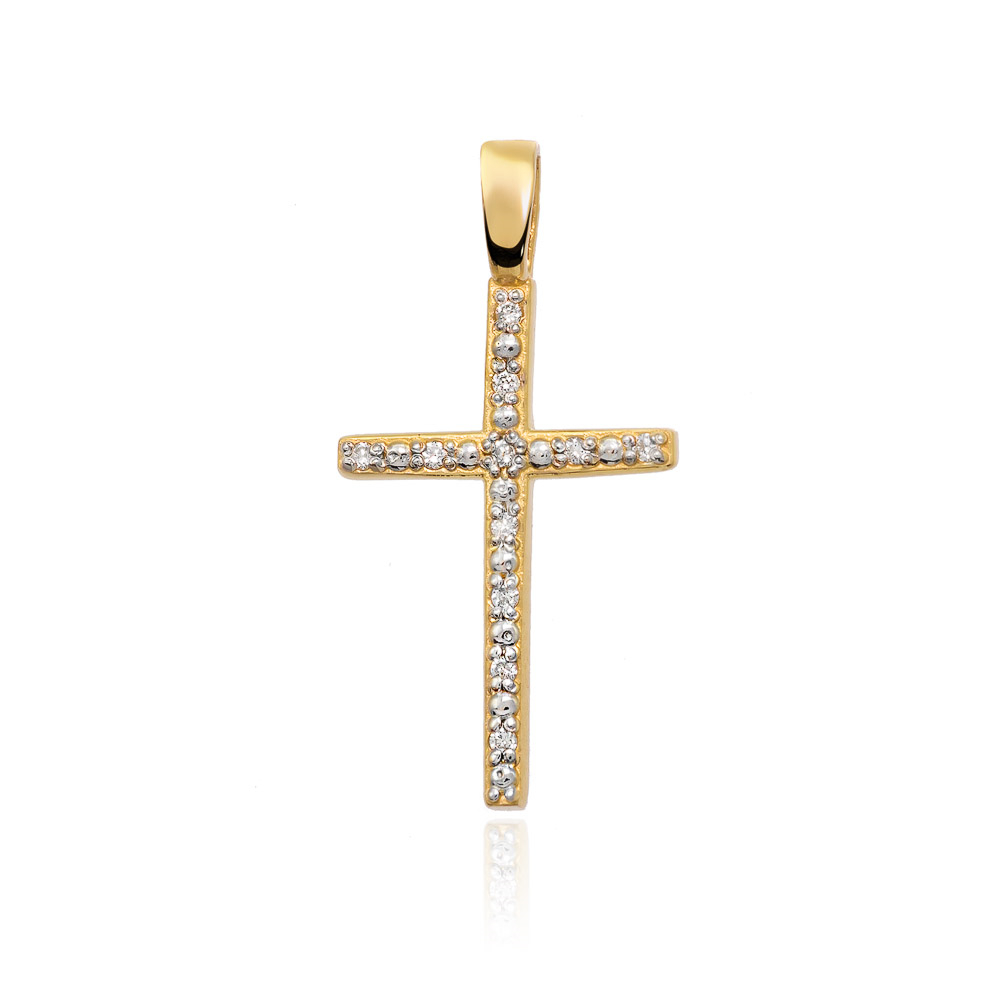 Diamantový prívesok krížik, žlté zlato a brilianty