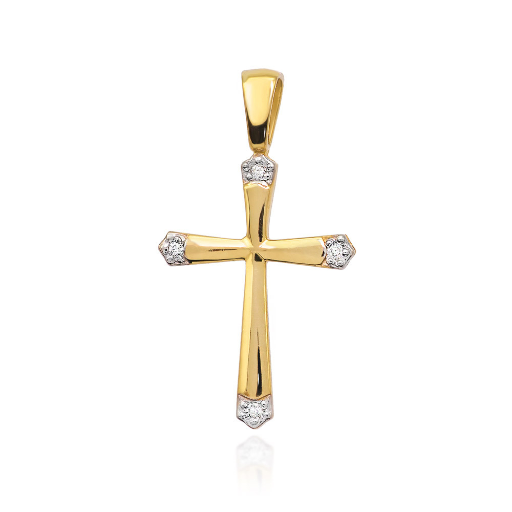 Diamantový prívesok krížik, žlté zlato a brilianty